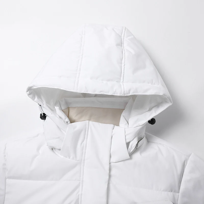 Damen Langer minimalistischer Steppmantel mit konturierter Kapuze und ultraleichter Thermofüllung Nord Taschen