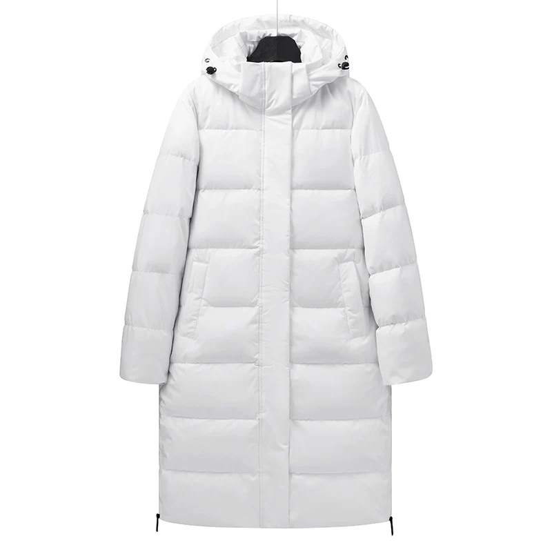 Damen Langer minimalistischer Steppmantel mit konturierter Kapuze und ultraleichter Thermofüllung Nord Taschen