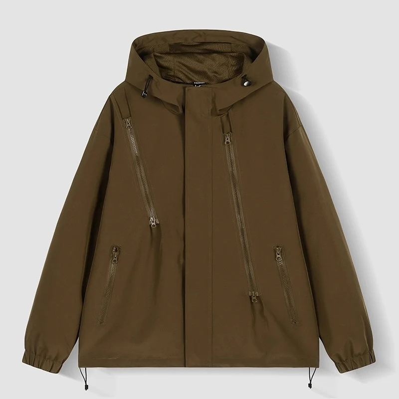 Damen Kurze technische Kapuzenjacke mit asymmetrischen Reißverschlüssen & Kordelzug Nord Taschen