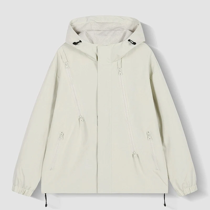Damen Kurze technische Kapuzenjacke mit asymmetrischen Reißverschlüssen & Kordelzug Nord Taschen