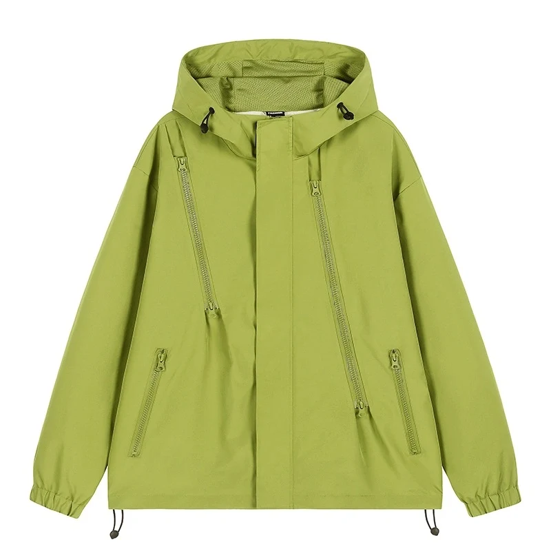 Damen Kurze technische Kapuzenjacke mit asymmetrischen Reißverschlüssen & Kordelzug Nord Taschen