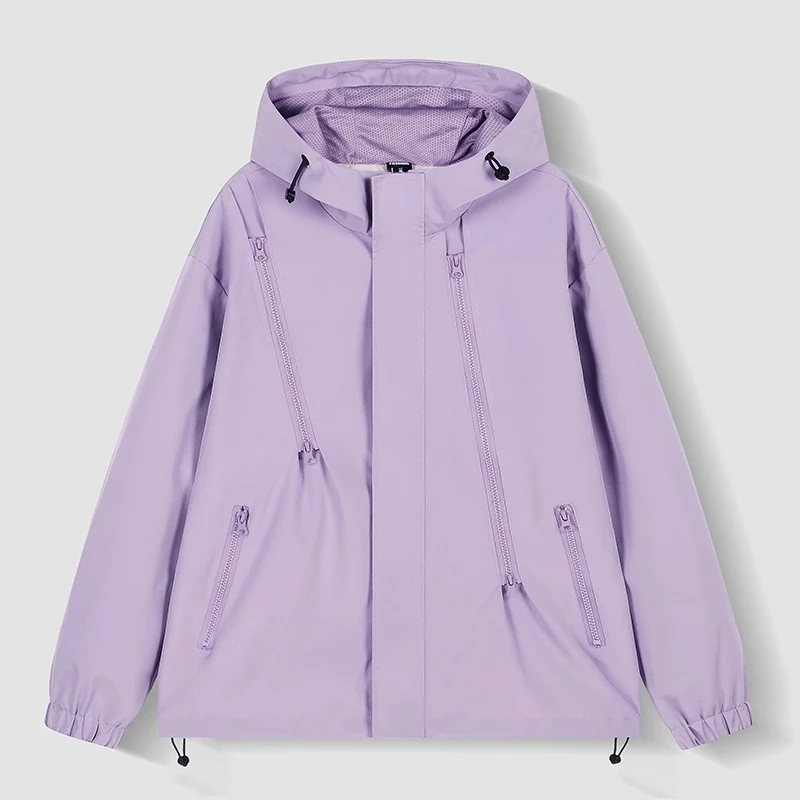 Damen Kurze technische Kapuzenjacke mit asymmetrischen Reißverschlüssen & Kordelzug Nord Taschen