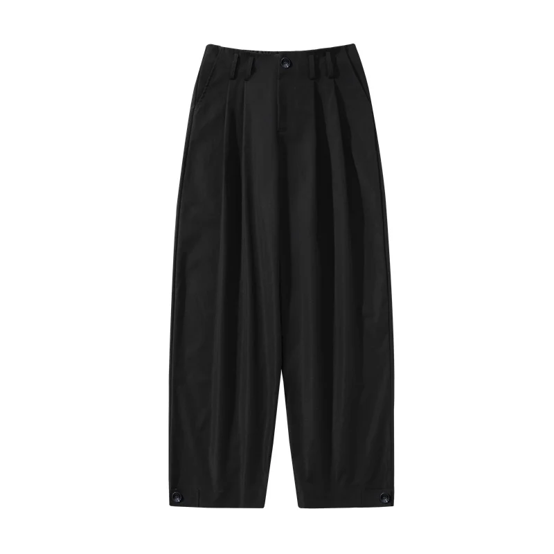 Damen Hochtaillierte weite Bundfaltenhose mit verkürztem Bein und verstellbaren Knopf-Bündchen Nord Taschen