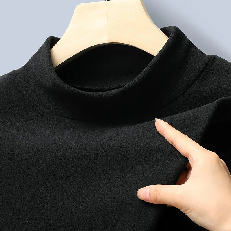 Damen Feines Stretch-Mockneck-Langarmshirt mit engem Stehkragen Nord Taschen
