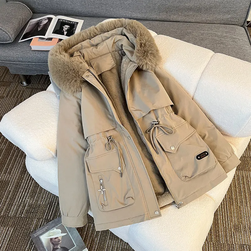 Damen nan wattierter Parka mit abnehmbarer Kunstpelzkapuze, tailliertem Kordelzug und weichem Teddy-Innenfutter Nord Taschen