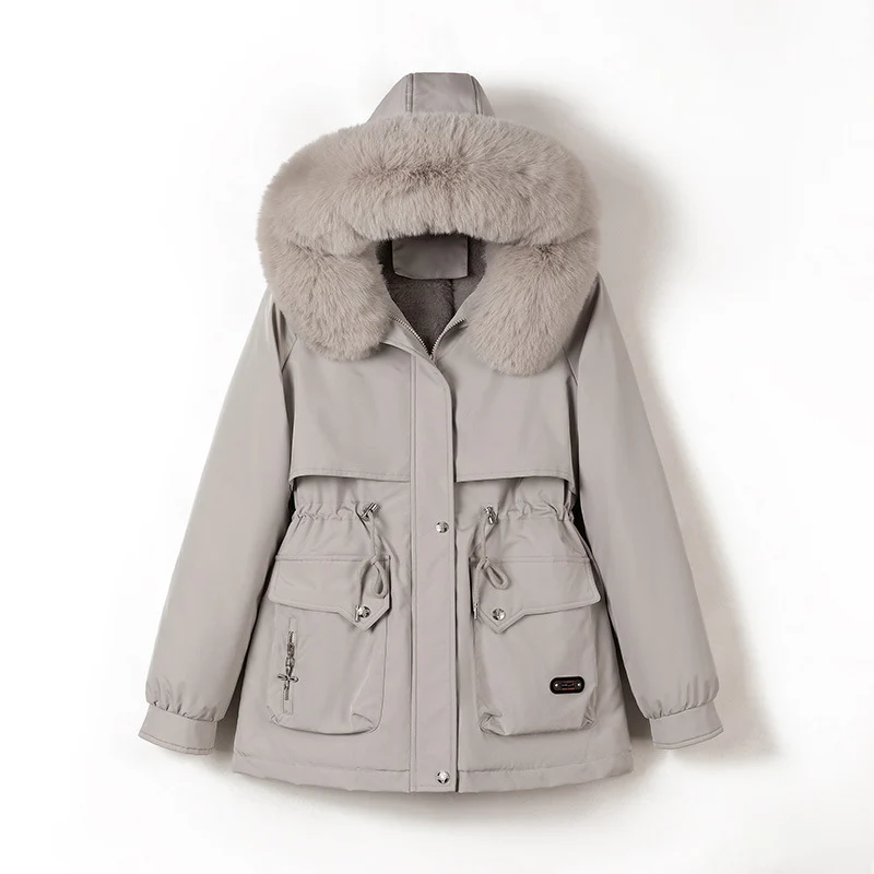 Damen nan wattierter Parka mit abnehmbarer Kunstpelzkapuze, tailliertem Kordelzug und weichem Teddy-Innenfutter Nord Taschen