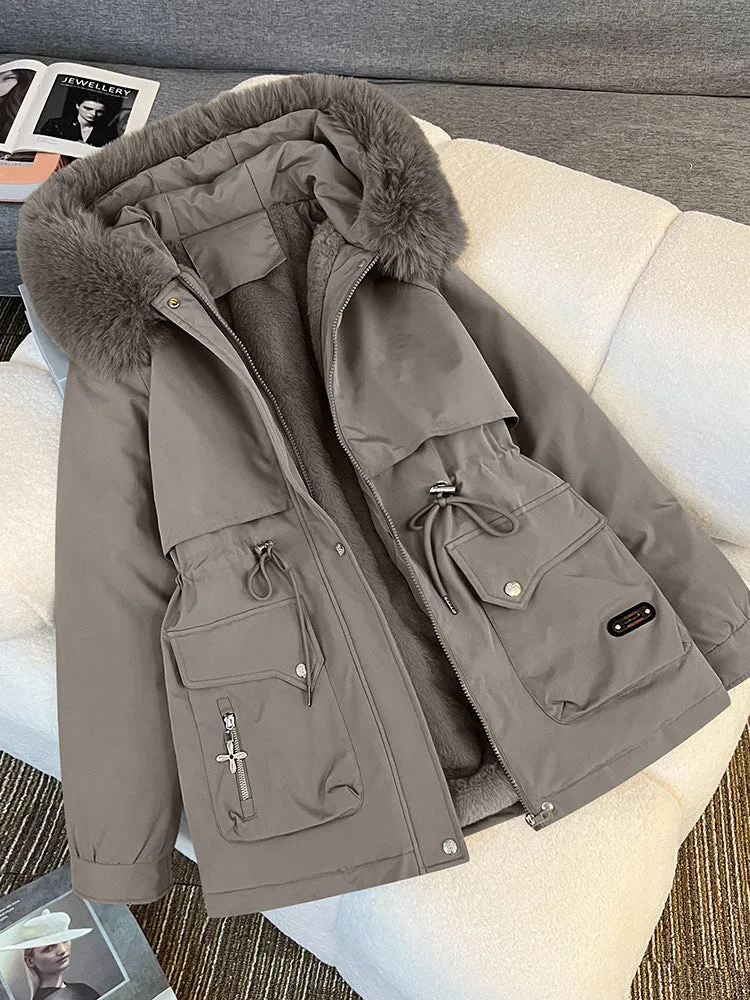 Damen nan wattierter Parka mit abnehmbarer Kunstpelzkapuze, tailliertem Kordelzug und weichem Teddy-Innenfutter Nord Taschen
