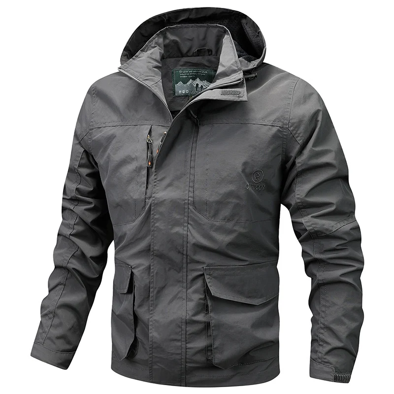 Herren Technische leichte Outdoorjacke mit Kapuze wasserabweisend und Multifunktionstaschen Nord Taschen