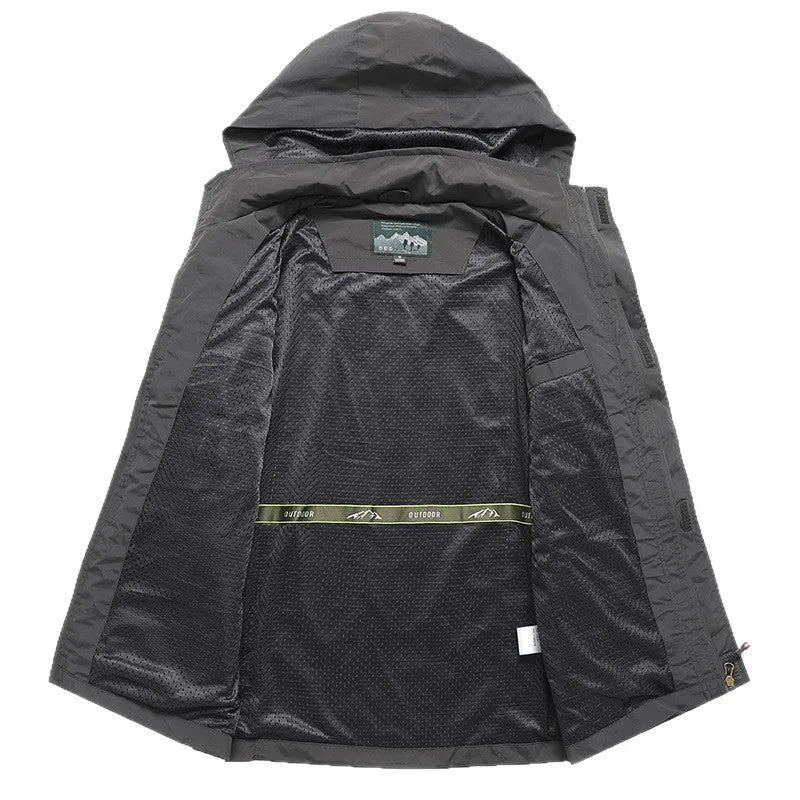 Herren Technische leichte Outdoorjacke mit Kapuze wasserabweisend und Multifunktionstaschen Nord Taschen