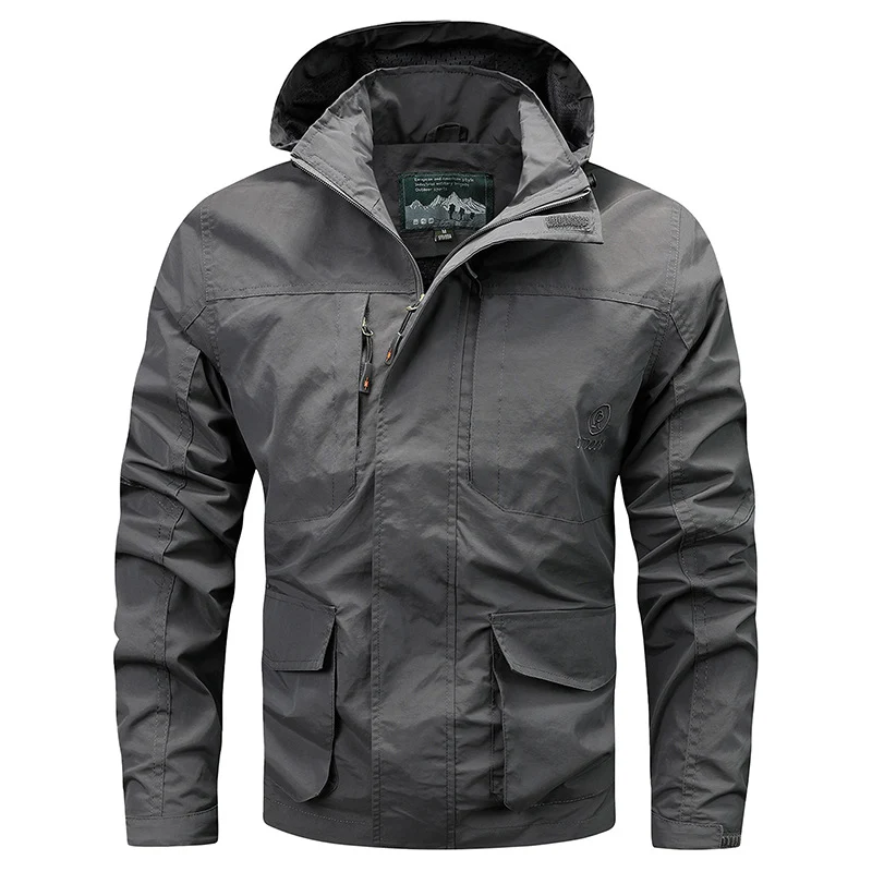 Herren Technische leichte Outdoorjacke mit Kapuze wasserabweisend und Multifunktionstaschen Nord Taschen