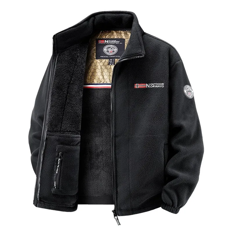 Herren Fleecejacke mit Teddy-Innenfutter, hohem Stehkragen und Reißverschlusstaschen Nord Taschen