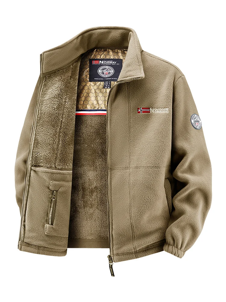 Herren Fleecejacke mit Teddy-Innenfutter, hohem Stehkragen und Reißverschlusstaschen Nord Taschen