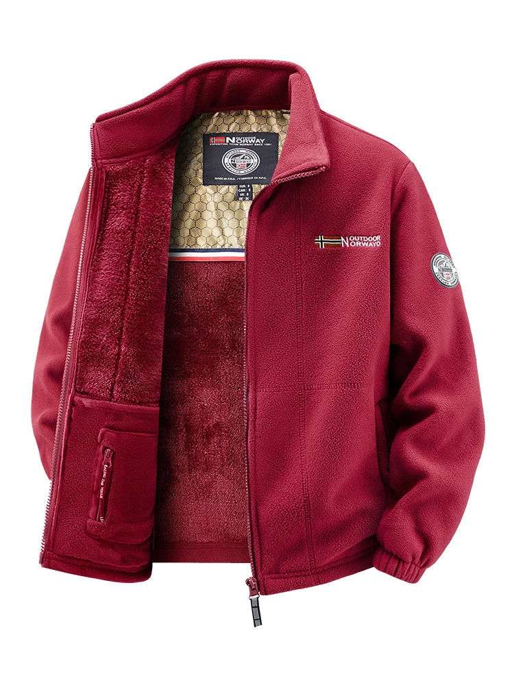 Herren Fleecejacke mit Teddy-Innenfutter, hohem Stehkragen und Reißverschlusstaschen Nord Taschen