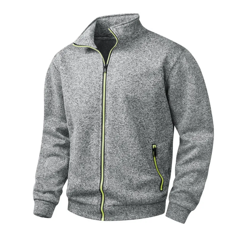 Herren Fleece-Strickjacke mit durchgehendem Reißverschluss, Stehkragen & Neon-Kontrastdetails Nord Taschen