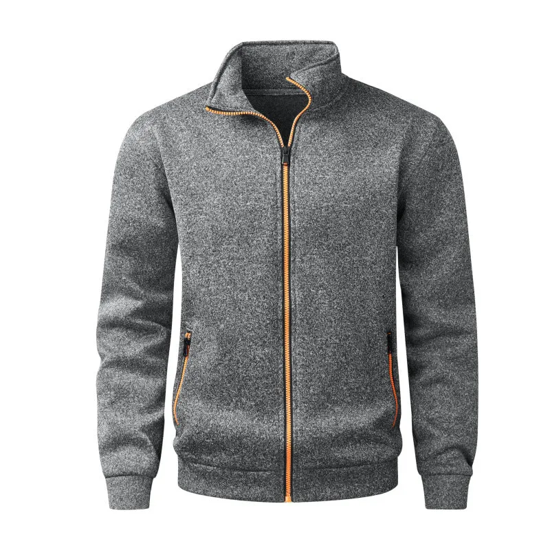 Herren Fleece-Strickjacke mit durchgehendem Reißverschluss, Stehkragen & Neon-Kontrastdetails Nord Taschen