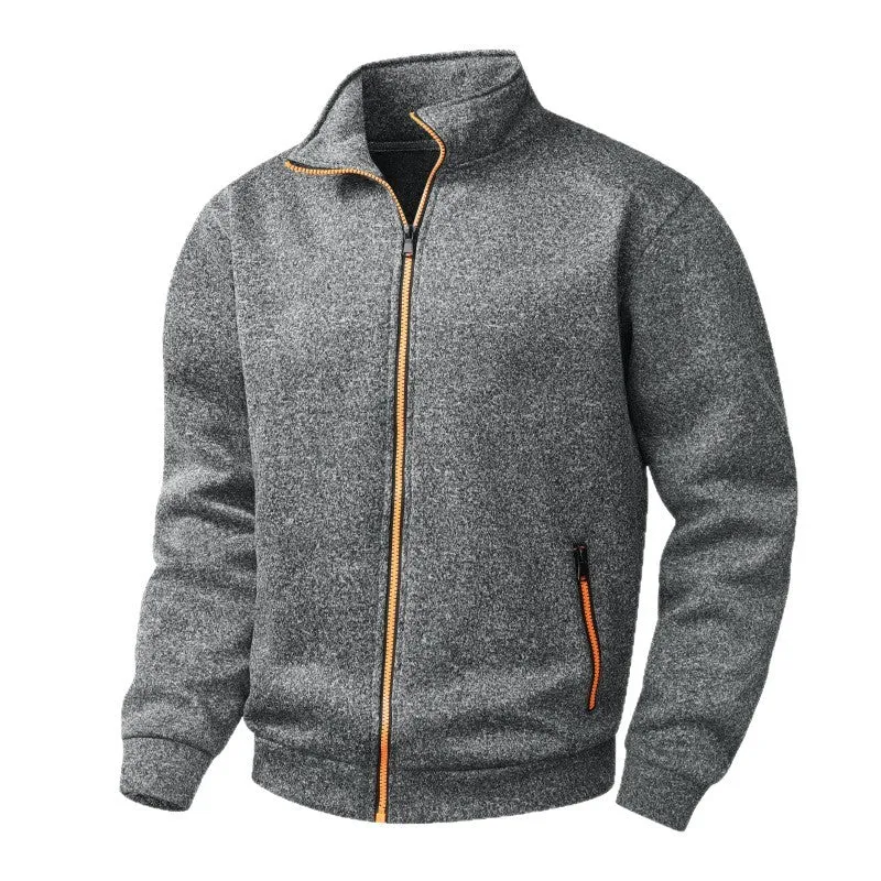 Herren Fleece-Strickjacke mit durchgehendem Reißverschluss, Stehkragen & Neon-Kontrastdetails Nord Taschen