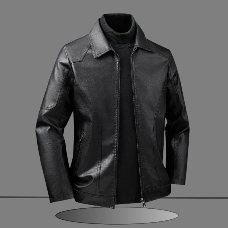 Herren Elegante Slim-Fit Lederoptik-Blousonjacke mit Hemdkragen, vertikalen Ziernähten und verdecktem Reißverschluss Nord Taschen