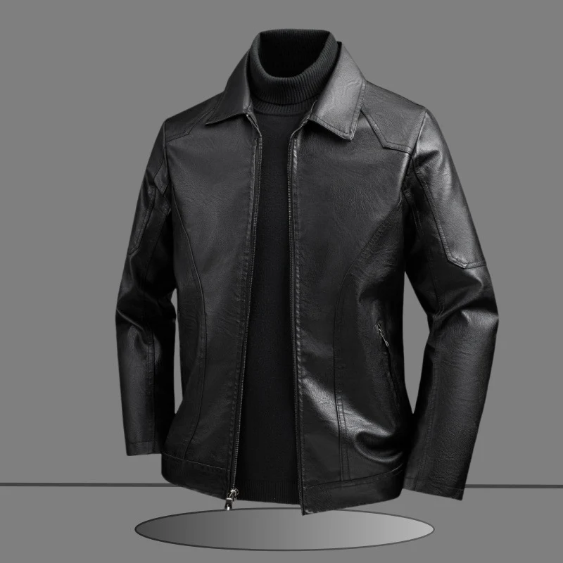Herren Elegante Slim-Fit Lederoptik-Blousonjacke mit Hemdkragen, vertikalen Ziernähten und verdecktem Reißverschluss Nord Taschen