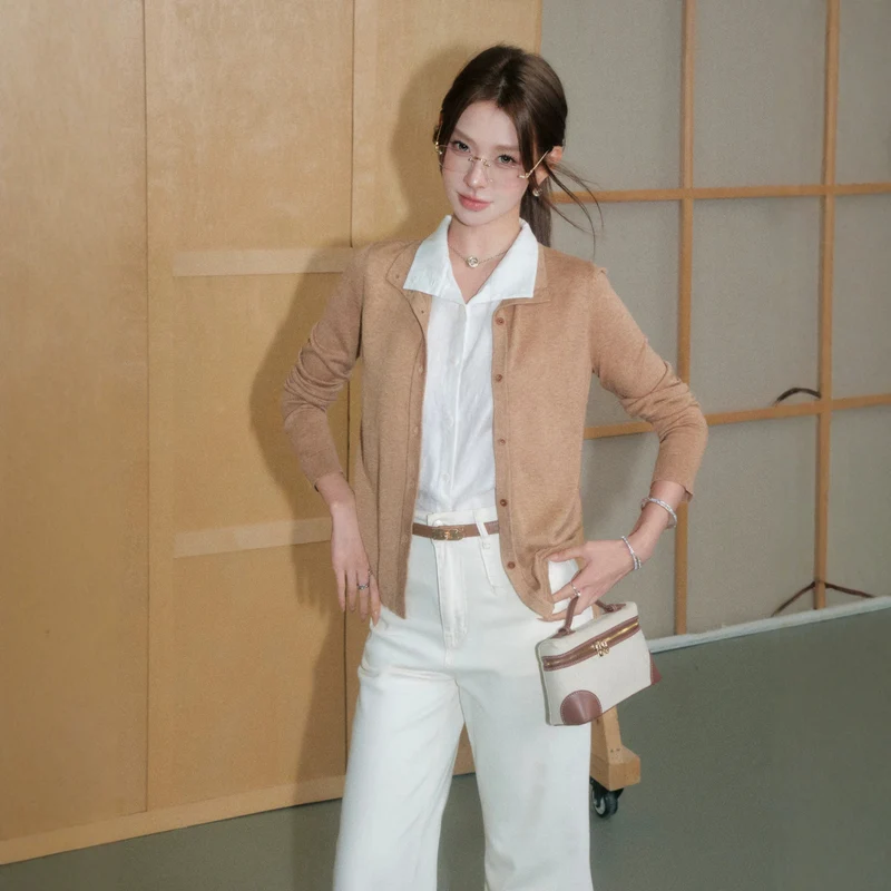 Damen Feiner Knopfcardigan aus Kaschmir-Mix mit schmaler Silhouette Nord Taschen