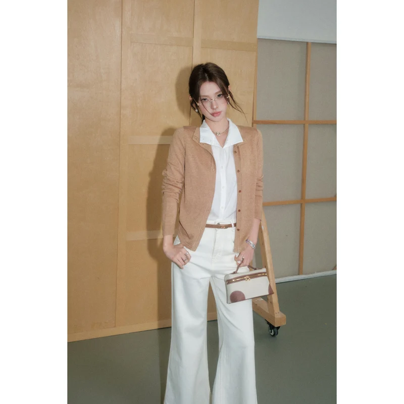 Damen Feiner Knopfcardigan aus Kaschmir-Mix mit schmaler Silhouette Nord Taschen