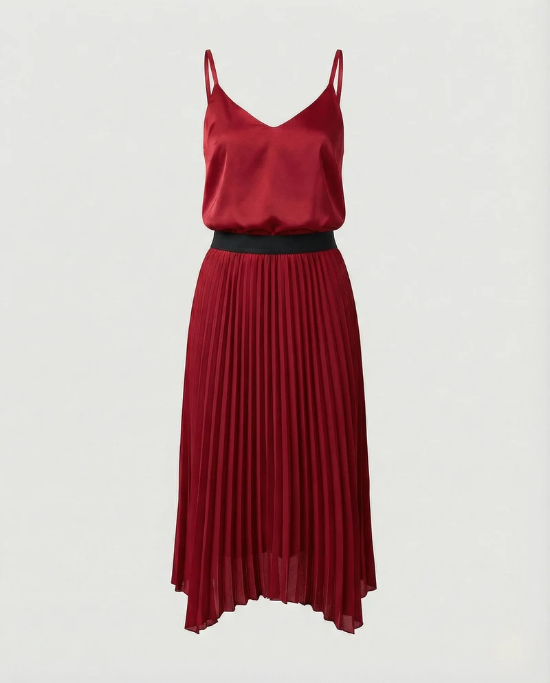 Damen Zweiteiliges Satin-Top mit plissiertem Midirock - Vittorelli