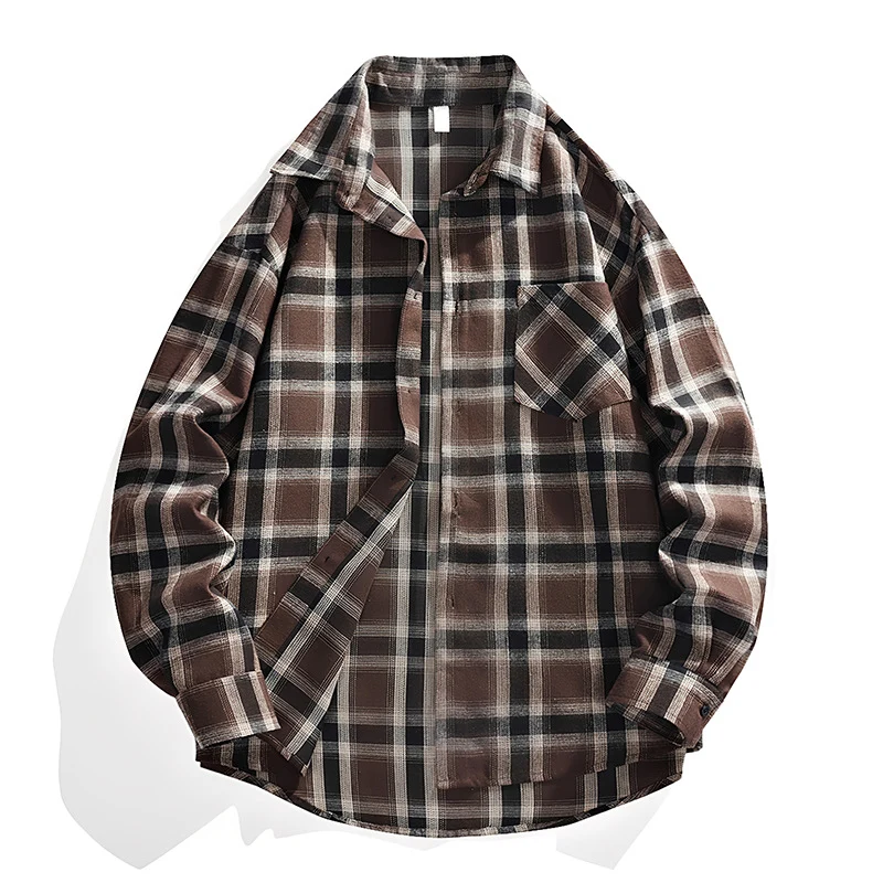Herren Oversize karierte Flanellhemdjacke mit Brusttasche & abgerundetem Saum Nord Taschen