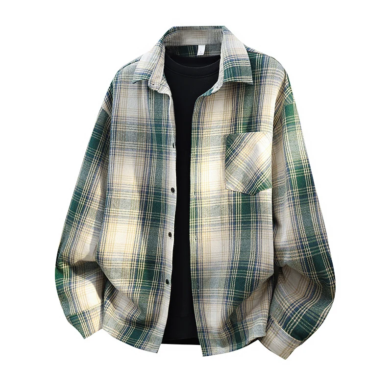 Herren Oversize karierte Flanellhemdjacke mit Brusttasche & abgerundetem Saum Nord Taschen