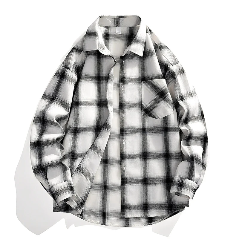 Herren Oversize karierte Flanellhemdjacke mit Brusttasche & abgerundetem Saum Nord Taschen