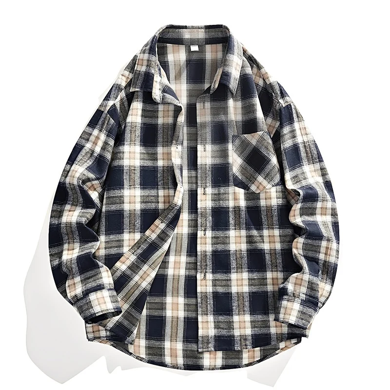 Herren Oversize karierte Flanellhemdjacke mit Brusttasche & abgerundetem Saum Nord Taschen