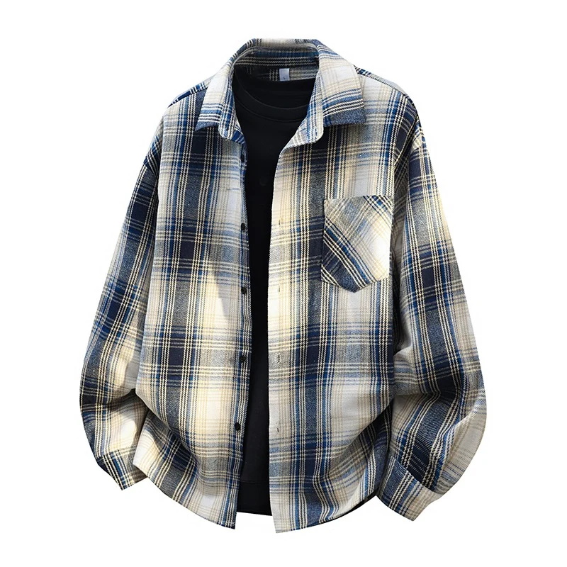 Herren Oversize karierte Flanellhemdjacke mit Brusttasche & abgerundetem Saum Nord Taschen