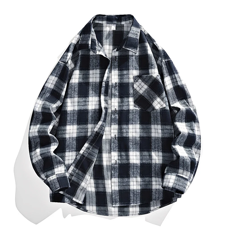 Herren Oversize karierte Flanellhemdjacke mit Brusttasche & abgerundetem Saum Nord Taschen
