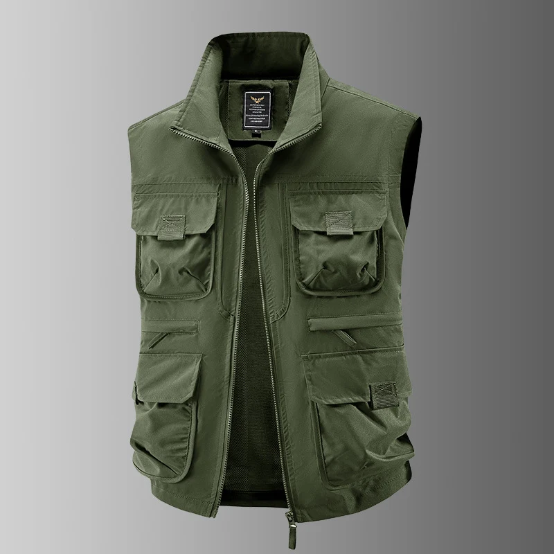 Herren Multitaschen Utility-Weste mit hohem Kragen Zwei-Wege-Reißverschluss & Mesh-Futter Nord Taschen