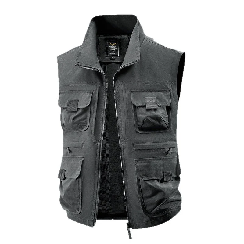 Herren Multitaschen Utility-Weste mit hohem Kragen Zwei-Wege-Reißverschluss & Mesh-Futter Nord Taschen