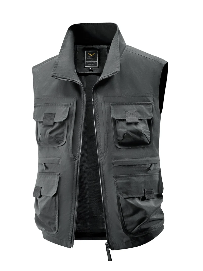 Herren Multitaschen Utility-Weste mit hohem Kragen Zwei-Wege-Reißverschluss & Mesh-Futter Nord Taschen