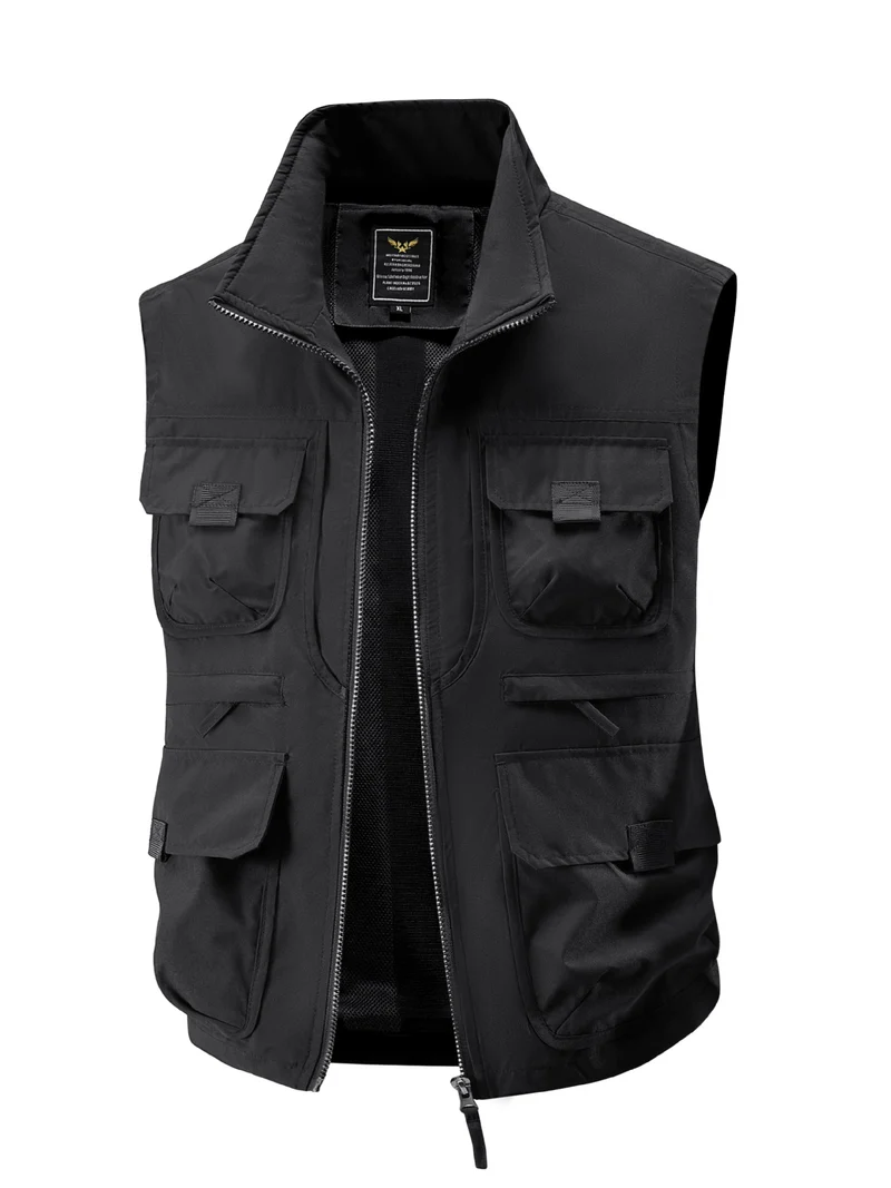 Herren Multitaschen Utility-Weste mit hohem Kragen Zwei-Wege-Reißverschluss & Mesh-Futter Nord Taschen