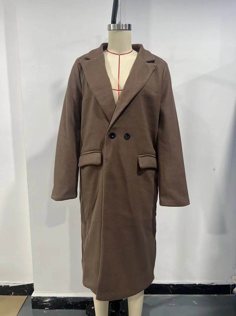 Damen Eleganter Wollmantel mit tailliertem Schnitt und Reverskragen Nord Taschen
