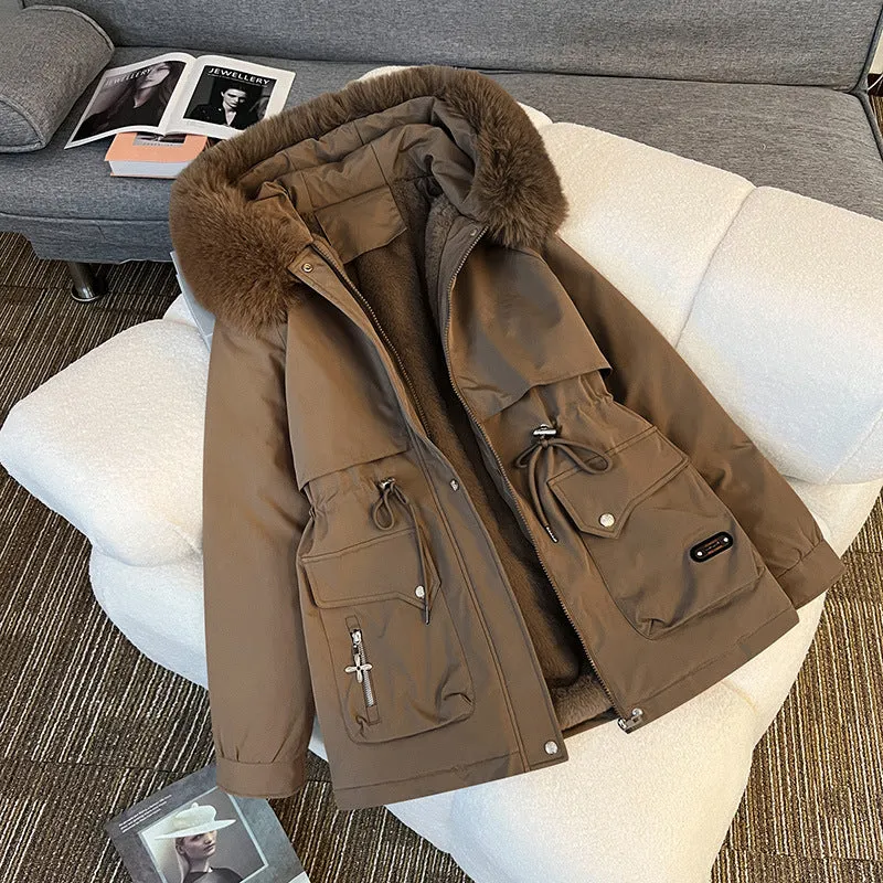 Damen nan wattierter Parka mit abnehmbarer Kunstfellkapuze, Teddyfutter und taillierbarem Kordelzug Nord Taschen