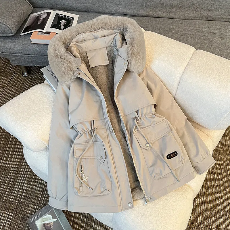 Damen nan wattierter Parka mit abnehmbarer Kunstfellkapuze, Teddyfutter und taillierbarem Kordelzug Nord Taschen
