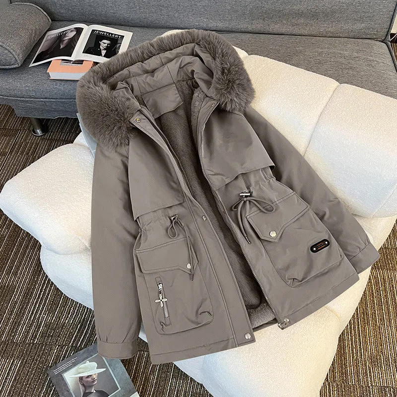Damen nan wattierter Parka mit abnehmbarer Kunstfellkapuze, Teddyfutter und taillierbarem Kordelzug Nord Taschen