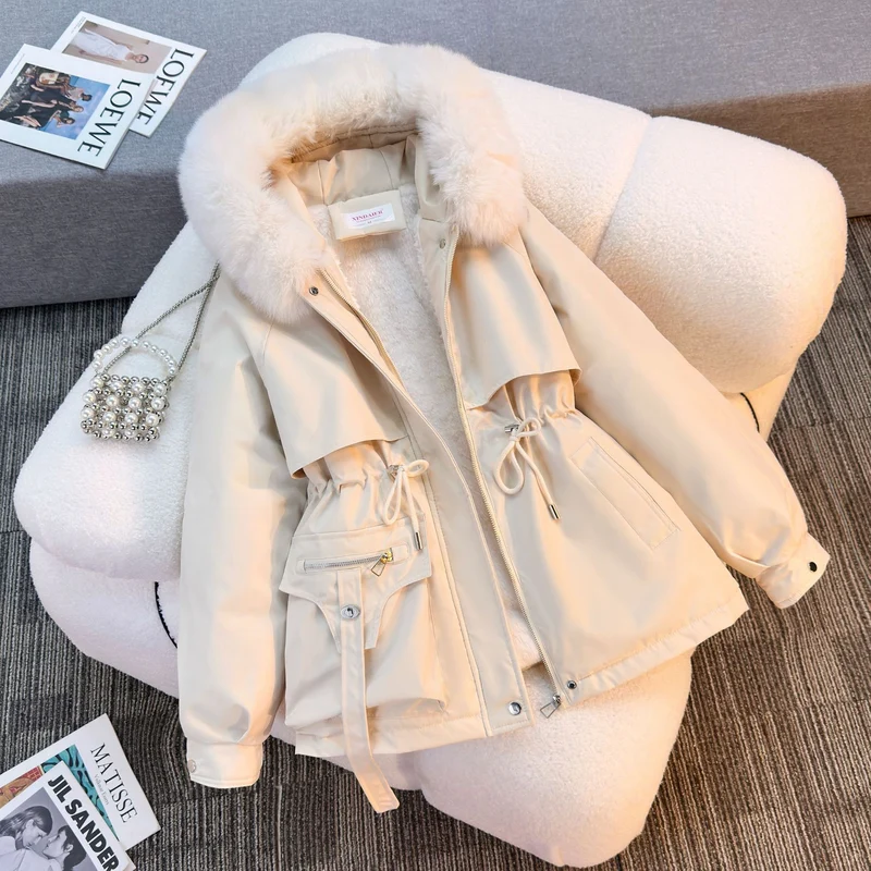 Damen nan wattierter Parka mit abnehmbarem Kunstfellkragen, Tunnelzugtaillierung und Reißverschlusstaschen Nord Taschen