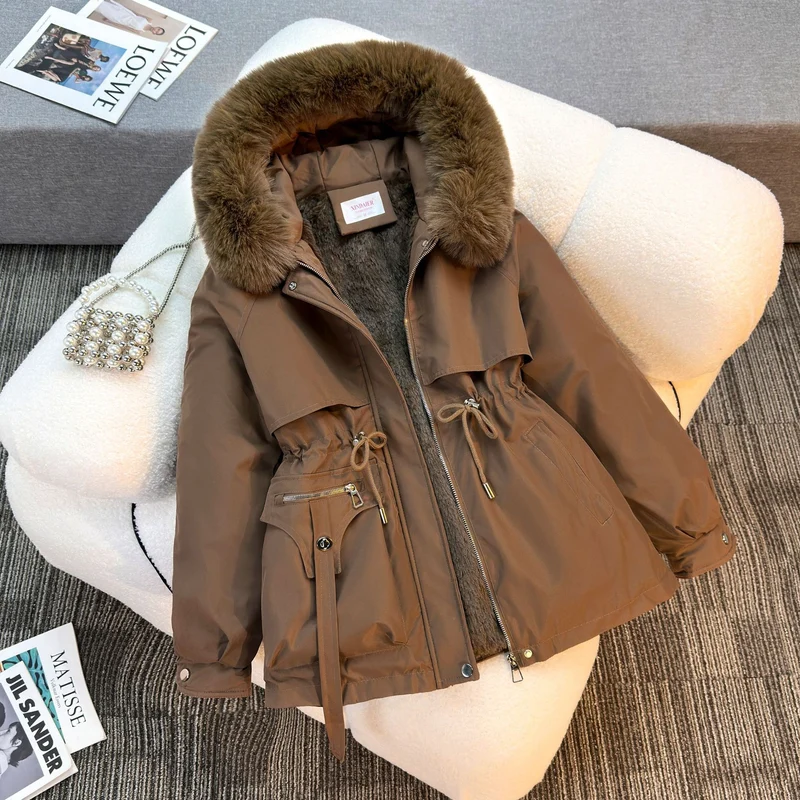 Damen nan wattierter Parka mit abnehmbarem Kunstfellkragen, Tunnelzugtaillierung und Reißverschlusstaschen Nord Taschen