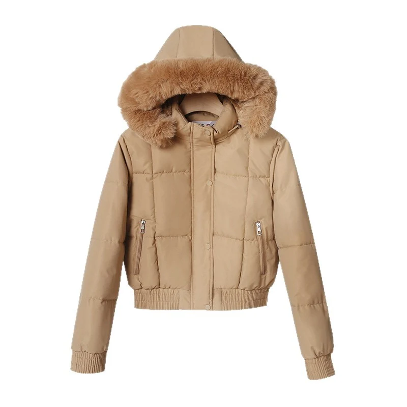 Damen nan wattierte Kurzjacke im Blousonstil mit Kapuze und kuscheligem Webpelzbesatz Nord Taschen