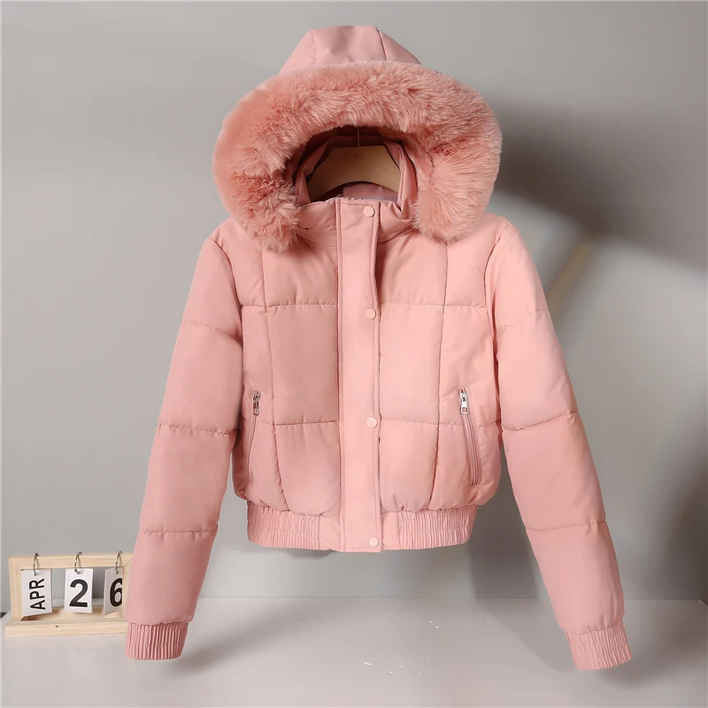 Damen nan wattierte Kurzjacke im Blousonstil mit Kapuze und kuscheligem Webpelzbesatz Nord Taschen