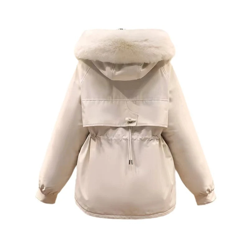 Damen nan Thermo-Parka mit Kapuze, voluminösem Kunstpelzkragen, Tunnelzugtaillierung und Multifunktions-Taschen Nord Taschen