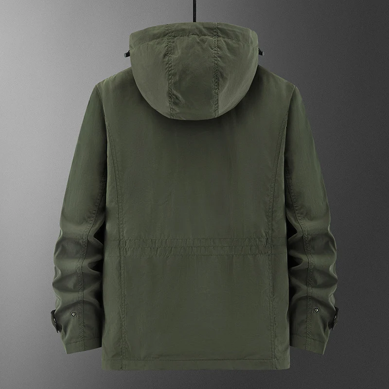 Herren Technische Feldjacke mit Kapuze, Multifunktionstaschen und atmungsaktivem Meshfutter Nord Taschen