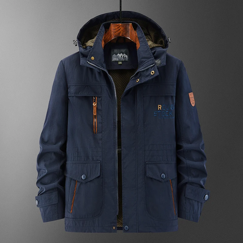 Herren Technische Feldjacke mit Kapuze, Multifunktionstaschen und atmungsaktivem Meshfutter Nord Taschen