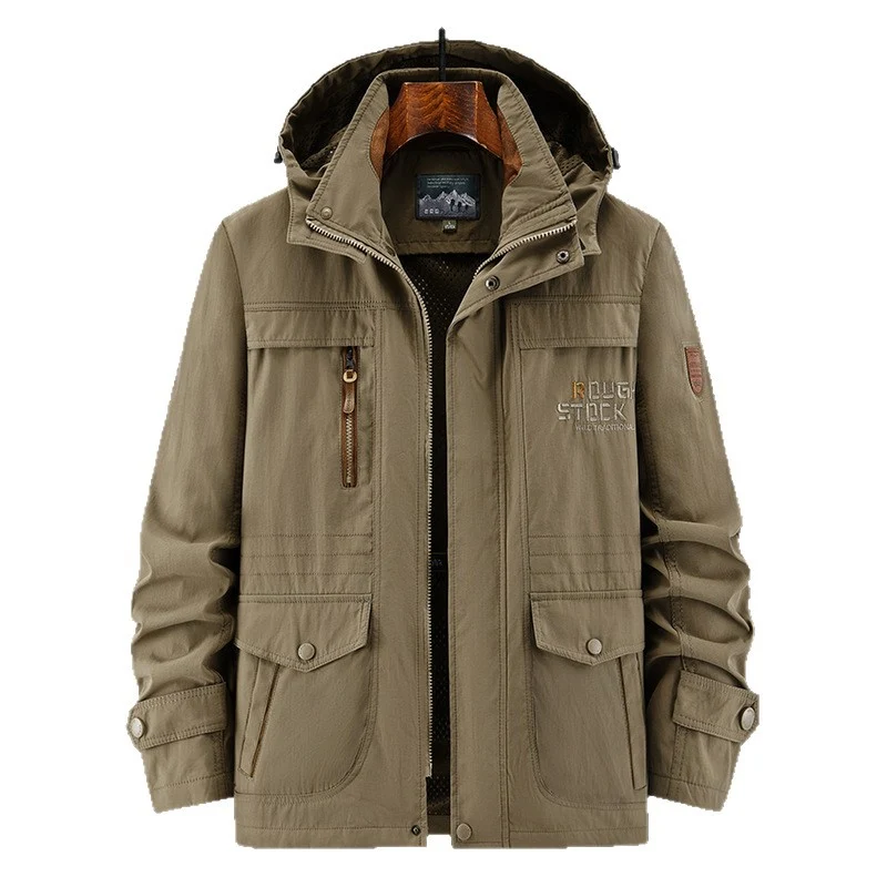 Herren Technische Feldjacke mit Kapuze, Multifunktionstaschen und atmungsaktivem Meshfutter Nord Taschen