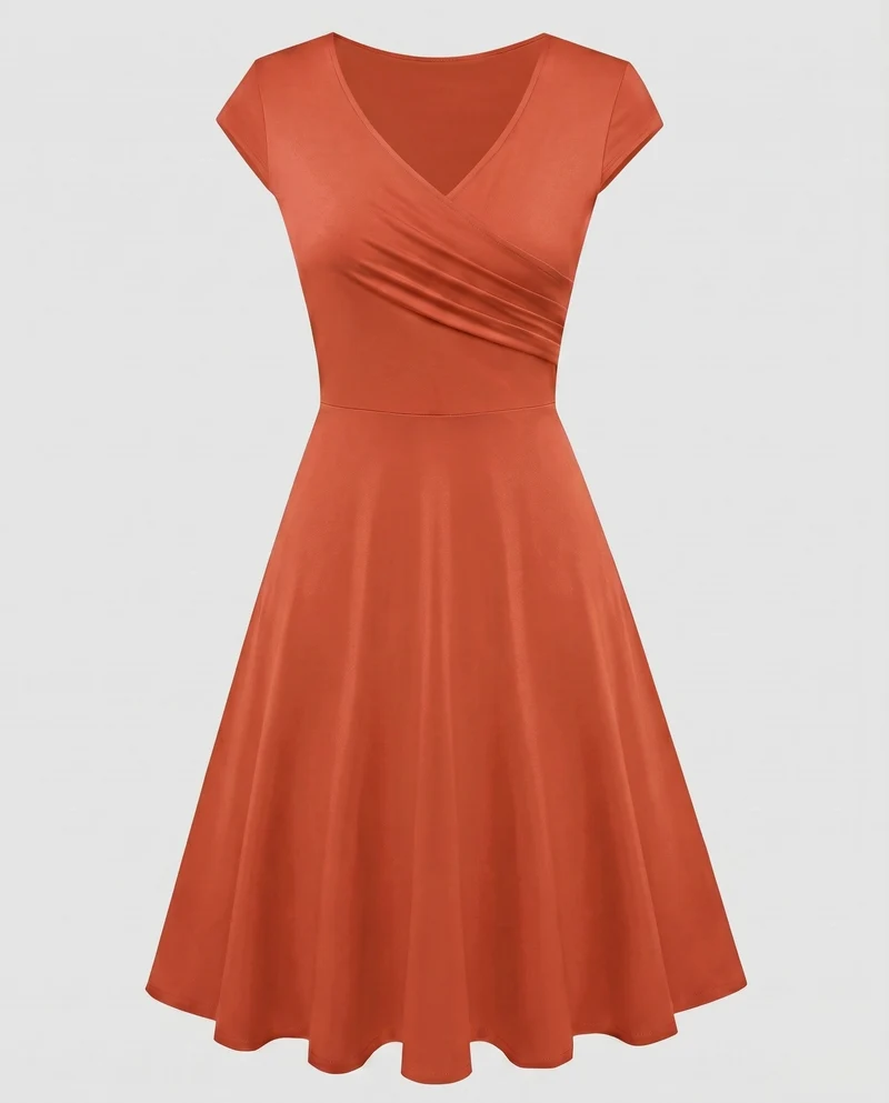 Damen A-Linien Kleid mit Wickeldesign und Falten von - Vittorelli