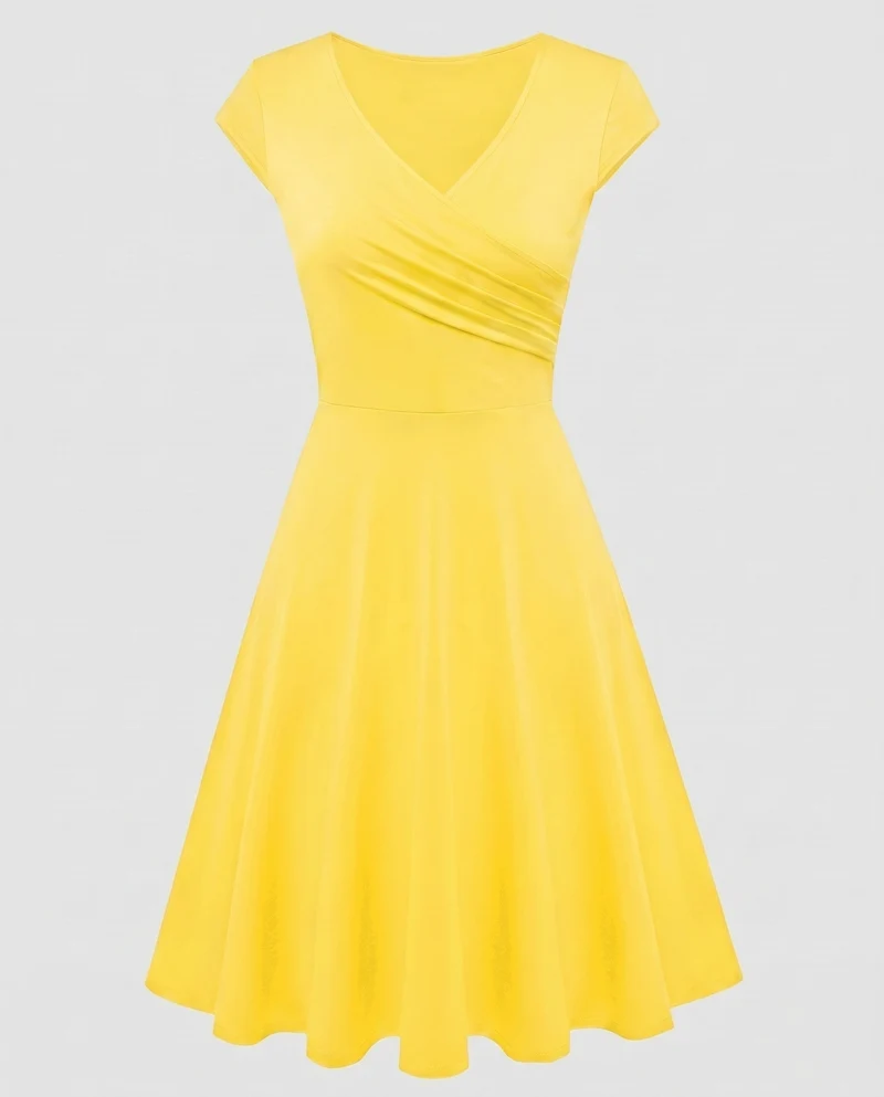 Damen A-Linien Kleid mit Wickeldesign und Falten von - Vittorelli
