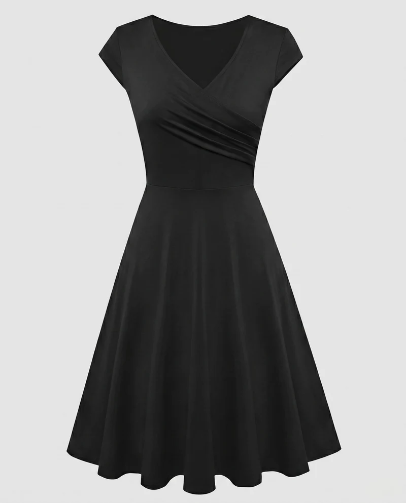 Damen A-Linien Kleid mit Wickeldesign und Falten von - Vittorelli